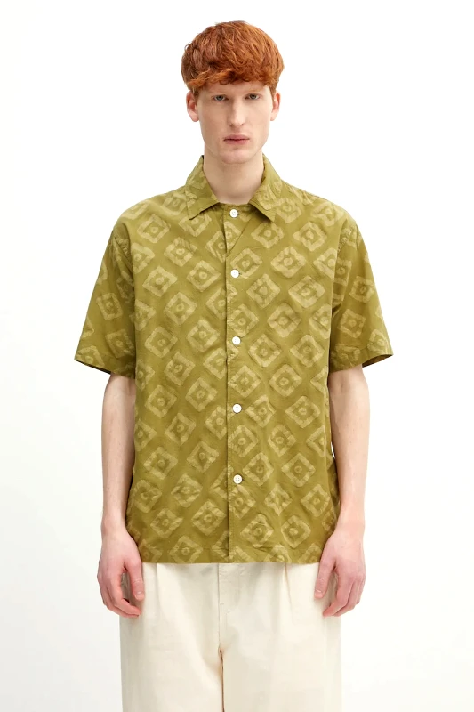 Norse Projects Βαμβακερό πουκάμισο Norse Projects Mads Batik SS Shirt ανδρικό, χρώμα: πράσινο, N40.0833.8037