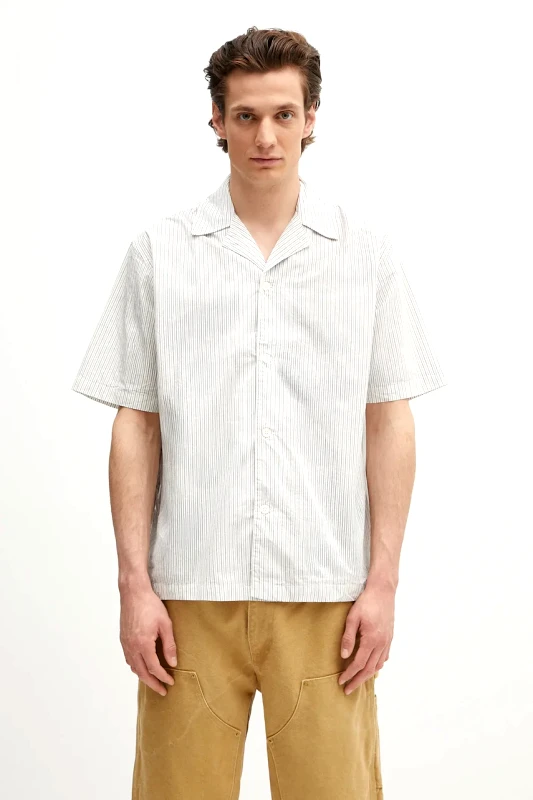 Norse Projects Βαμβακερό πουκάμισο Norse Projects Mads Poplin Stripe SS ανδρικό, χρώμα: άσπρο, N40.0831.0957