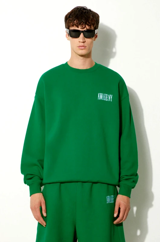 Awake NY Βαμβακερή μπλούζα Awake NY Awake Crewneck χρώμα: πράσινο, SP24-CN002