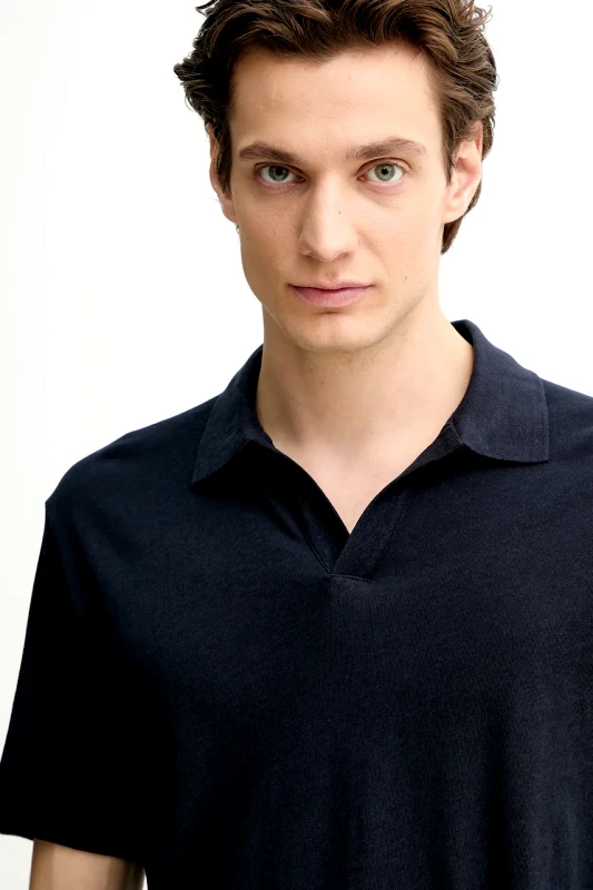 Marc O'Polo Πόλο με μείγμα με λινό Marc O'Polo χρώμα: ναυτικό μπλε, M23209153026