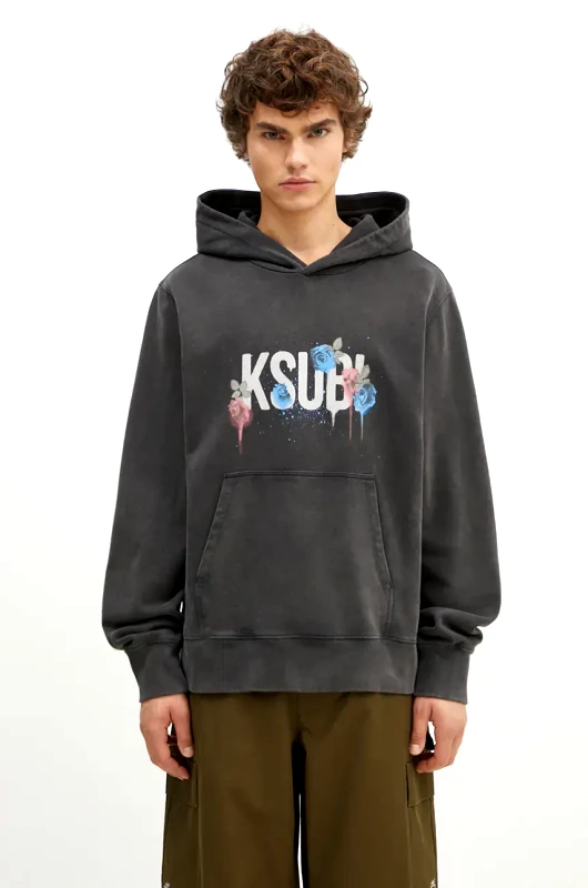 KSUBI Βαμβακερή μπλούζα KSUBI Graff Rose Kash Hoodie χρώμα: γκρι, με κουκούλα, MPF24FL010