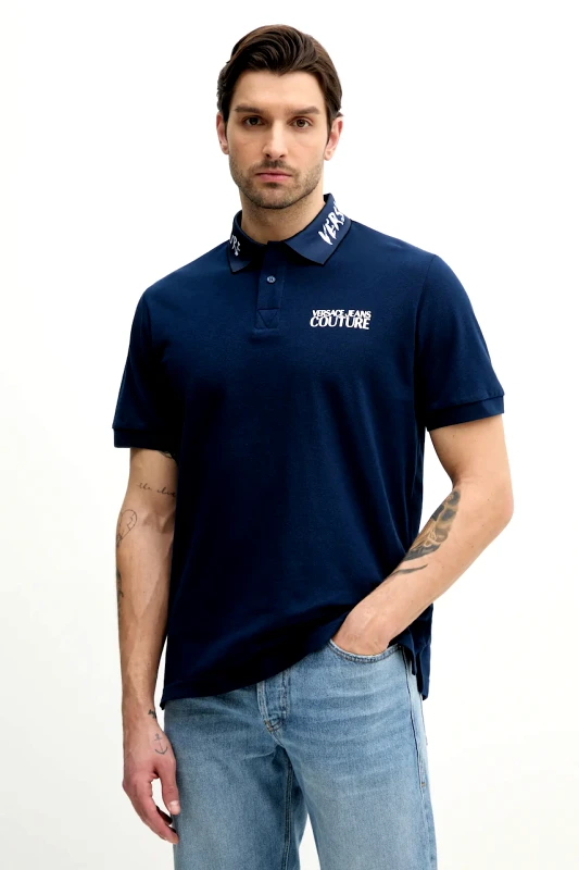 Versace Jeans Couture Βαμβακερό μπλουζάκι πόλο Versace Jeans Couture ανδρικό, χρώμα: ναυτικό μπλε, 78GAGT05 CJ01T