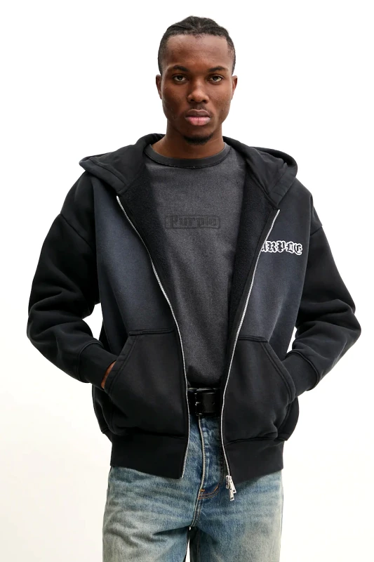 PURPLE BRAND Βαμβακερή μπλούζα PURPLE BRAND HWT FLEECE ZIP FRONT HOODY χρώμα: γκρι, με κουκούλα, P460-HBGW125