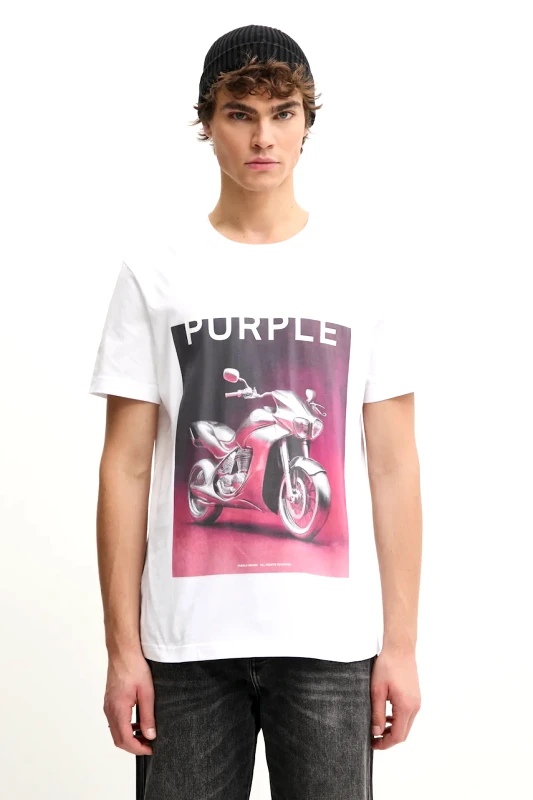 PURPLE BRAND Βαμβακερό μπλουζάκι PURPLE BRAND CLEAN JERSEY SS TEE ανδρικά, χρώμα: άσπρο, P109-CBAC125