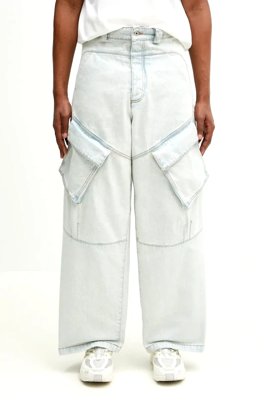 Marcelo Burlon Βαμβακερό τζιν Marcelo Burlon Bleach Denim Wide Cargo Light Blue No Co