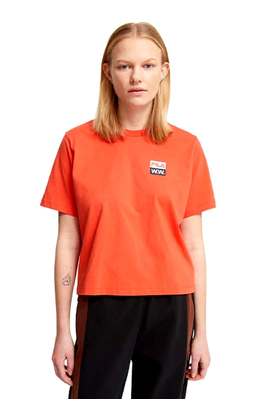 Wood Wood Βαμβακερό μπλουζάκι Wood Wood Steffi T-Shirt x Fila χρώμα: πορτοκαλί