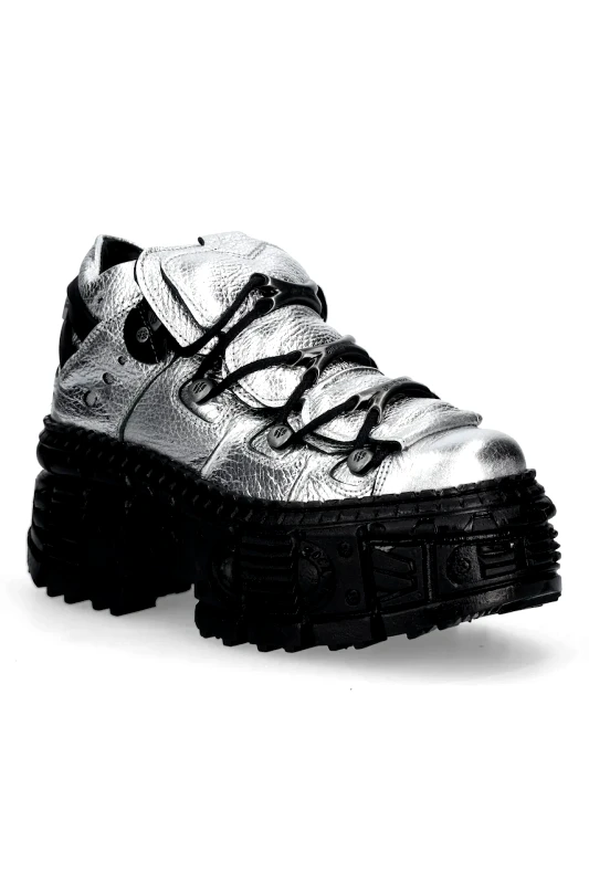 New Rock Δερμάτινα παπούτσια New Rock Floater Plata, Tank Casco Negro Sin χρώμα: ασημί, M-106WALL-C16