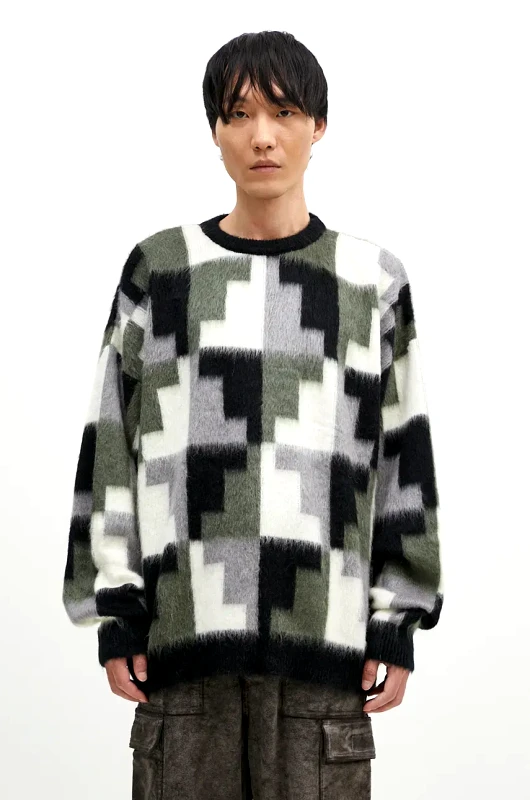 Marcelo Burlon Πουλόβερ από μείγμα μοχέρ Marcelo Burlon AOP Damier Cross Knit Crew χρώμα: γκρι, CMHE036F24KNI001066E