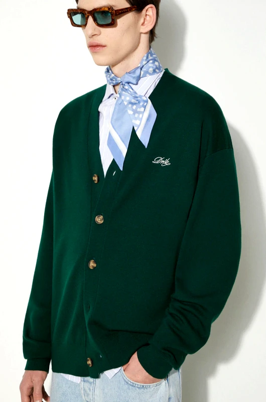 Drôle de Monsieur Μάλλινο πουλόβερ Drôle de Monsieur Le Cardigan Drôle ανδρικό, χρώμα: πράσινο, PERM-CA123-WO007-DGN