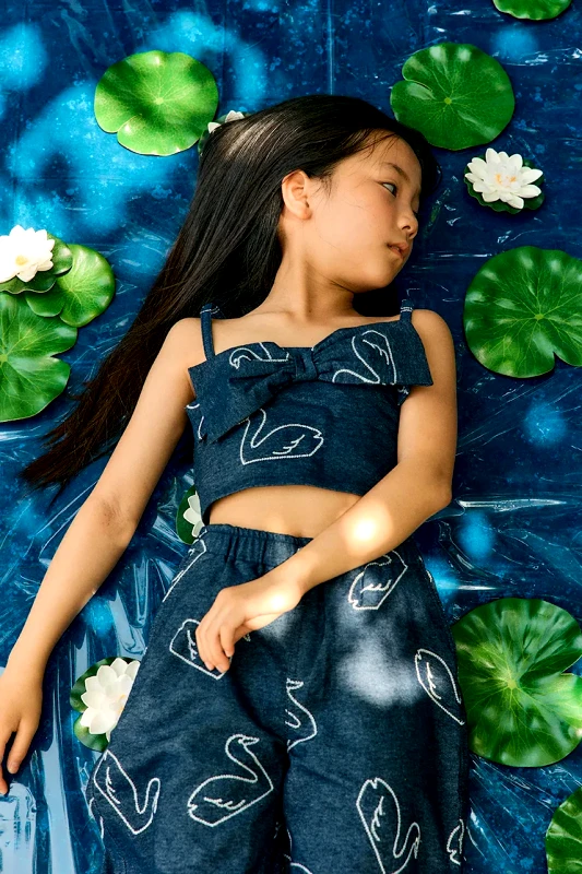 Tinycottons Tinycottons Παιδικό τζιν μπλουζάκι Tinycottons BIG SWANS DENIM BOW TOP