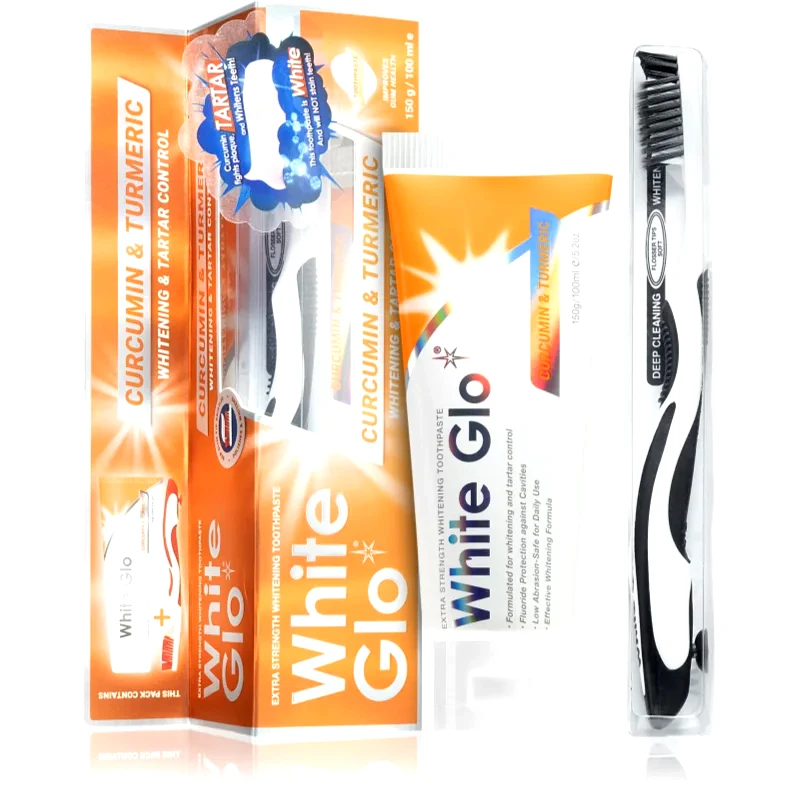 White Glo White Glo Whitening & Tartar Control λευκαντική οδοντόκρεμα με βούρτσα Curcumin and Turmeric 150 γρ