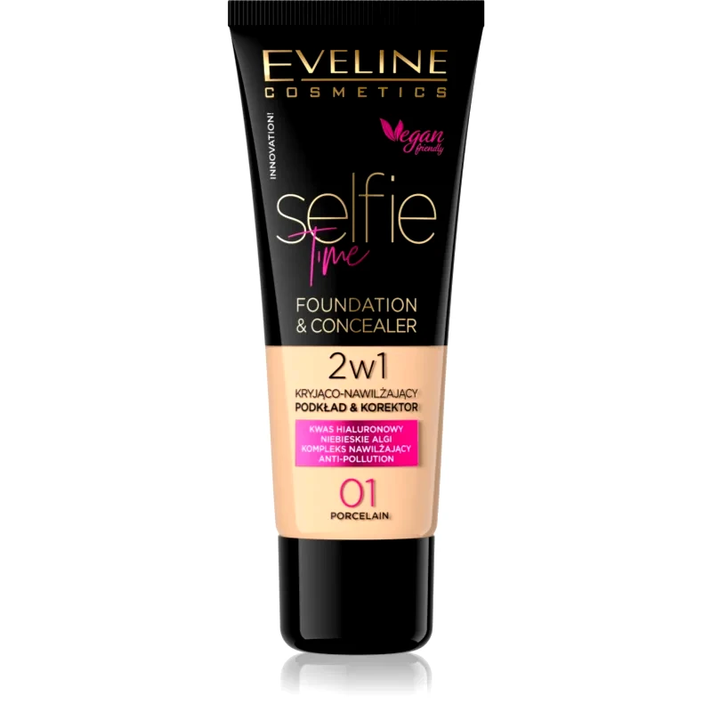 Eveline Cosmetics Eveline Cosmetics Selfie Time μεικ απ και διορθωτής 2 σε 1 απόχρωση 01 Porcelain 30 μλ