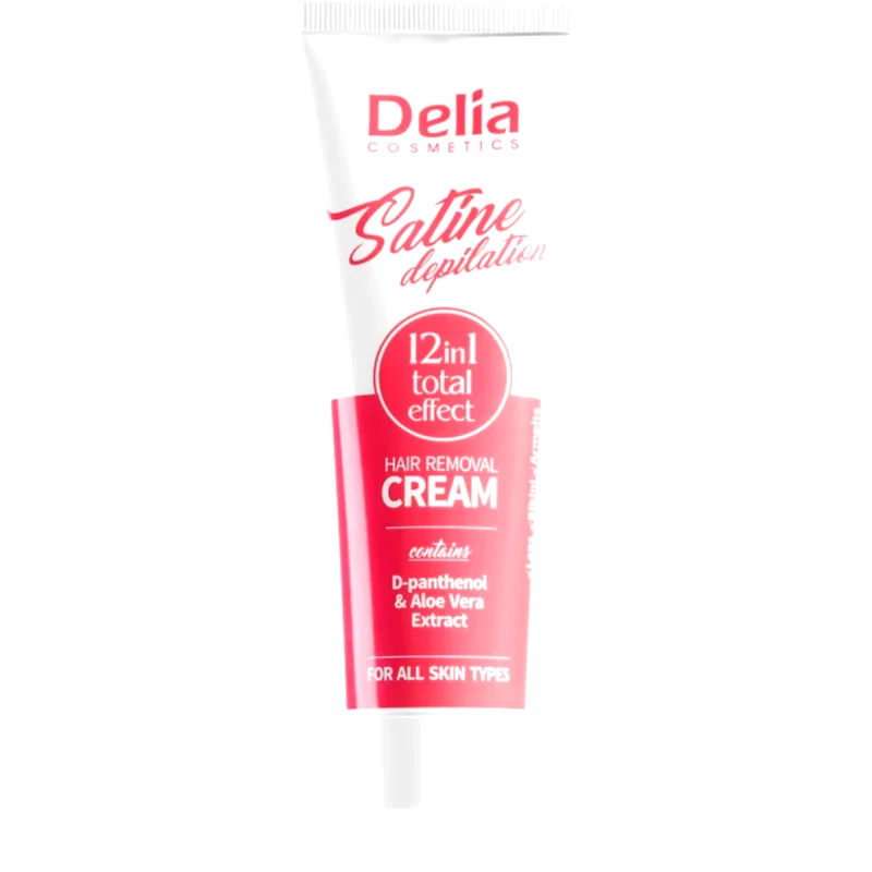 Delia Cosmetics Delia Cosmetics Satine Depilation 12in1 Total Effect αποτριχωτική κρέμα για όλους τους τύπους δέρματος 100 μλ