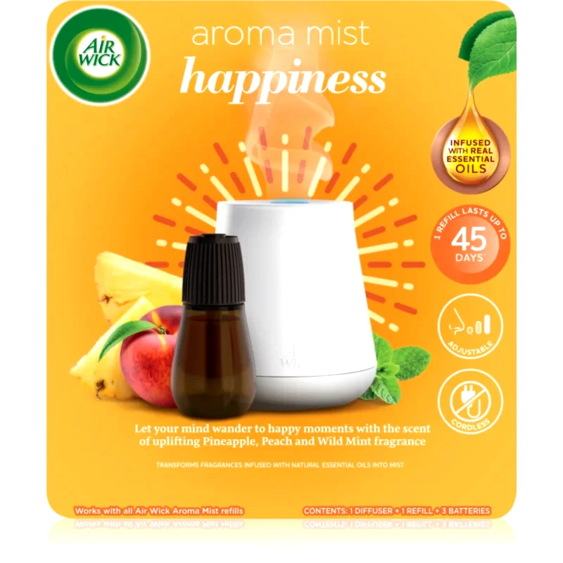 Air Wick Air Wick Aroma Mist Happiness αρωματικός διαχύτης επαναπλήρωσης + μπαταρία 20 ml