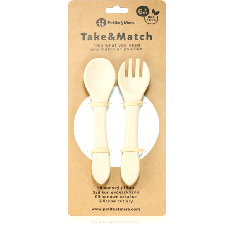 Petite&Mars Petite&Mars Take&Match Silicone Cutlery μαχαιροπίρουνο Desert Sand 6 m+ 2 τμχ