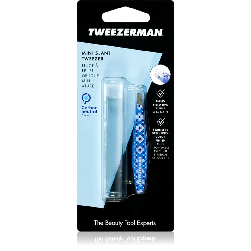 Tweezerman Tweezerman Mini Slant τσιμπίδα με λοξό τέλος μίνι με θήκη ταξιδιού Lisbon Sea 1 τμχ