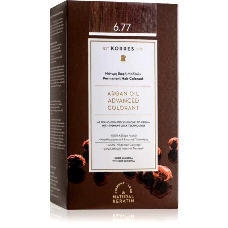 Korres Korres Argan Oil μόνιμη βαφή μαλλιών με έλαιο αργκάν απόχρωση 6.77 Gianduja 50 ml