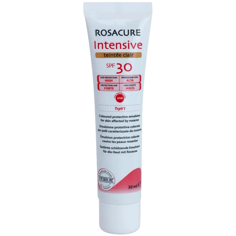 Synchroline Synchroline Rosacure Intensive γαλάκτωμα με χρώμα για ευαίσθητη επιδερμίδα με τάση για ερυθρότητα SPF 30 απόχρωση Clair 30 ml