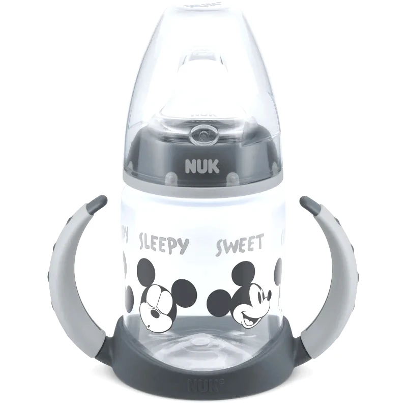 NUK NUK First Choice Mickey Mouse εκπαιδευτικό κύπελλο με λαβές 6m+ Grey 150 ml