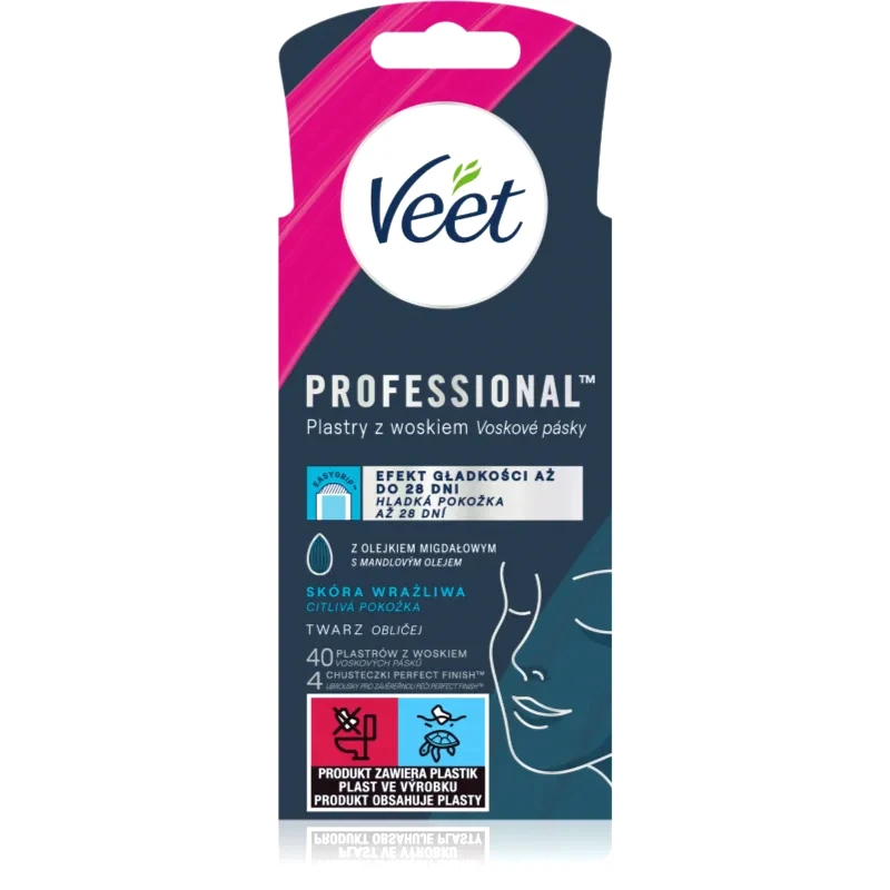 Veet Veet Professional αποτριχωτικές ταινίες κεριού για το πρόσωπο για ευαίσθητη επιδερμίδα 40 τμχ