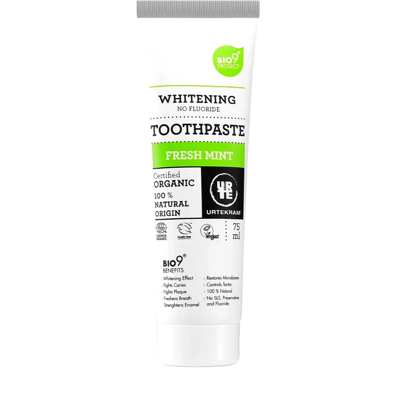 Urtekram Urtekram Fresh Mint λευκαντική οδοντόκρεμα χωρίς φθόριο 75 ml