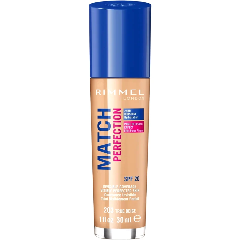 Rimmel Rimmel Match Perfection υγρό μεικ απ SPF 20 απόχρωση 203 True Beige 30 ml