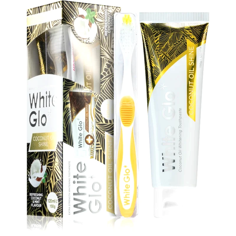 White Glo White Glo Coconut Oil Shine λευκαντική οδοντόκρεμα με βούρτσα Coconut and Mint Flavour 150 γρ