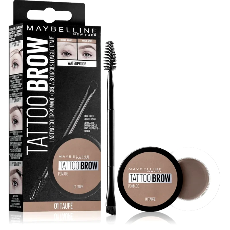 MAYBELLINE NEW YORK MAYBELLINE NEW YORK Tattoo Brow πομάδα σε μορφή τζελ για τα φρύδια απόχρωση 01 Taupe 3.5 ml