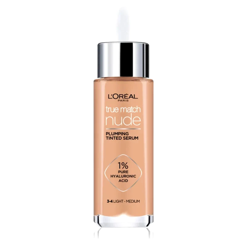 L’Oréal Paris L’Oréal Paris True Match Nude Plumping Tinted Serum ορός για ενοποίηση τόνου της απόχρωσης δέρματος απόχρωση 3-4 Light Medium 30 ml