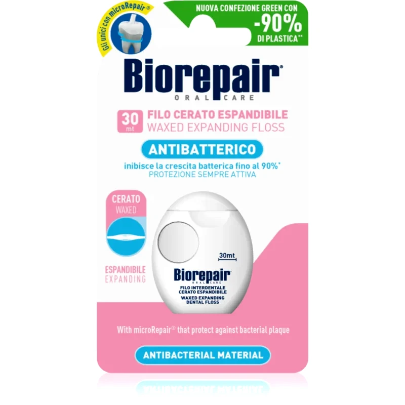 Biorepair Biorepair Dental Floss Waxed Expanding κέρινο οδοντικό νήμα για ευαίσθητα ούλα Pink 30 μ