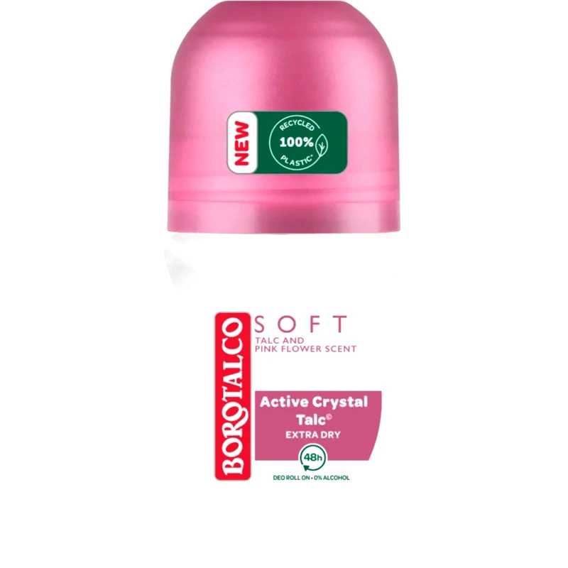 Borotalco Borotalco Soft Talc & Pink Flower αποσμητικό ρολλ-ον μπίλια χωρίς αλκοόλ 50 ml