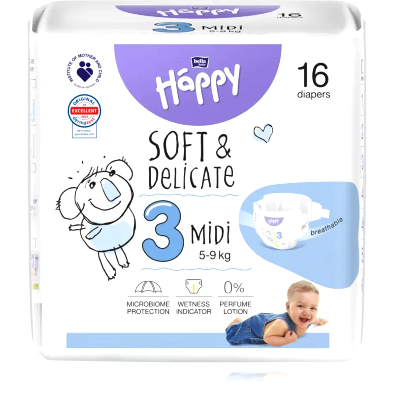 Bella Baby Happy BELLA Baby Happy Soft&Delicate Size 3 MIdi πάνες μίας χρήσης 5-9 kg 16 τμχ
