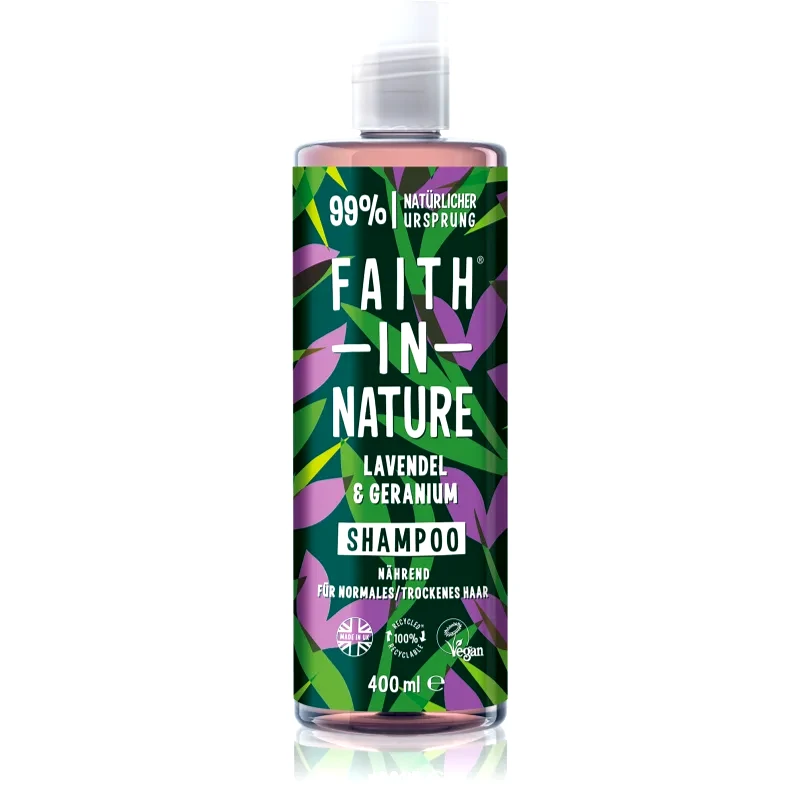 Faith In Nature Faith In Nature Lavender & Geranium φυσικό σαμπουάν για κανονικά έως ξηρά μαλλιά 400 μλ