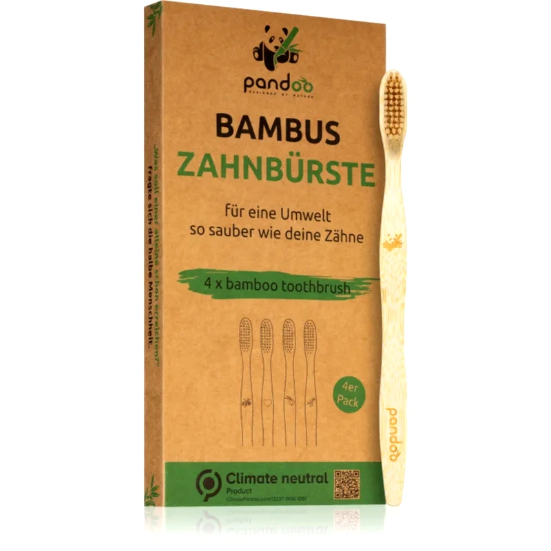 Pandoo Pandoo Bamboo Toothbrush μπαμπού οδοντόβουρτσα Medium Soft 4 τμχ