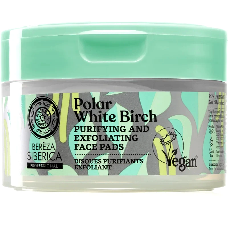 Natura Siberica Natura Siberica Polar White Birch απολεπιστικά ταμπόν προσώπου για λιπαρή και προβληματική επιδερμίδα 20 τμχ