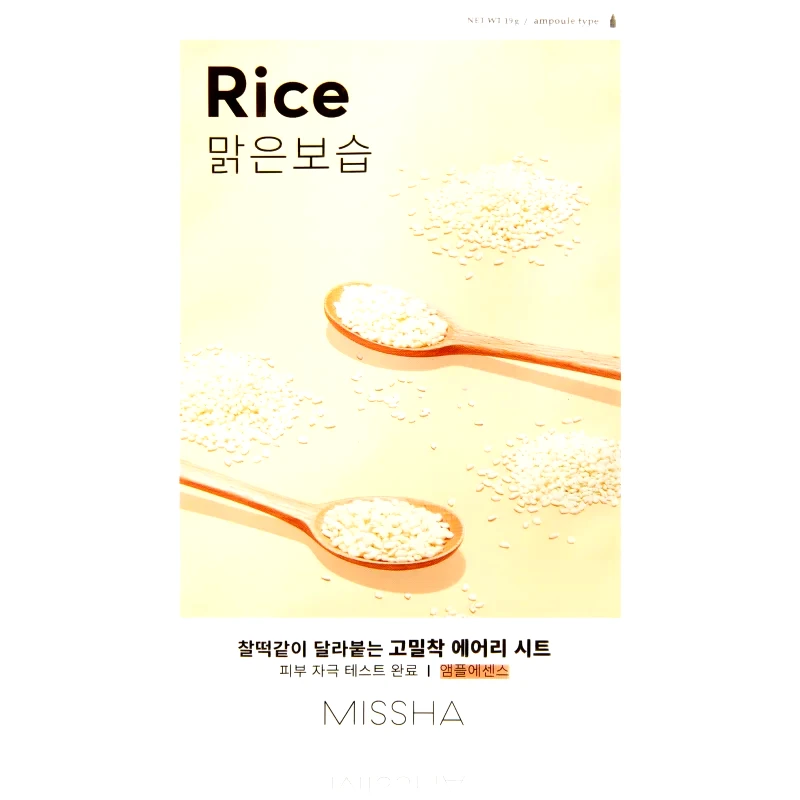 Missha Missha Airy Fit Rice φύλλο μάσκας με καθαριστική και αναζωογονητική επίδραση 19 γρ