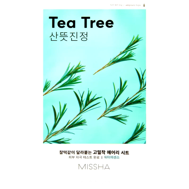Missha Missha Airy Fit Tea Tree φύλλο μάσκας με καθαριστική και αναζωογονητική επίδραση για ευαίσθητη επιδερμίδα 19 γρ