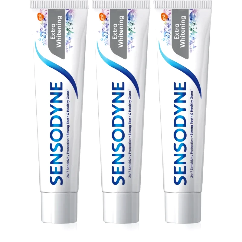 Sensodyne Sensodyne Extra Whitening λευκαντική οδοντόκρεμα με φθόριο για ευαίσθητα δόντια 3x75 μλ