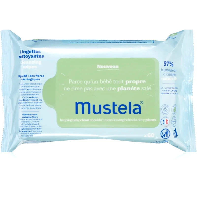 Mustela Mustela Bébé Cleansing Wipes υγρά μαντηλάκια καθαρισμού για παιδιά 60 τμχ