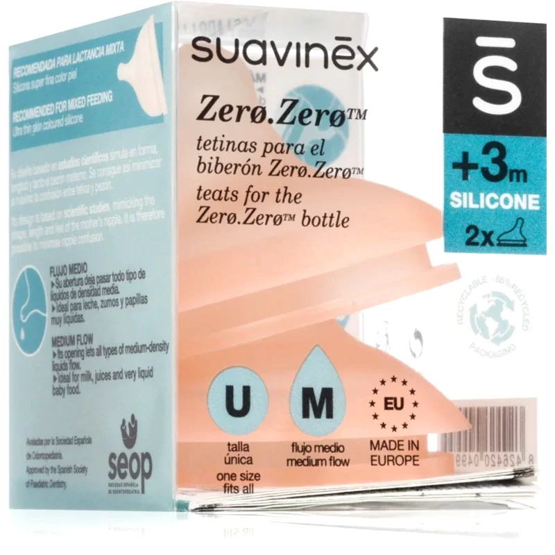 Suavinex Suavinex Zero Zero Bottle Teat θηλή μπιμπερό M Medium Flow 3 m+ 2 τμχ