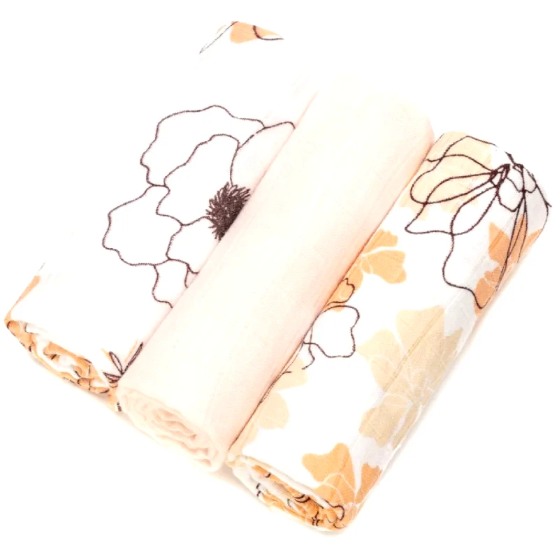 T-Tomi T-TOMI BIO Bamboo Diapers υφασμάτινες πάνες Flowers 70x70 cm 3 τμχ