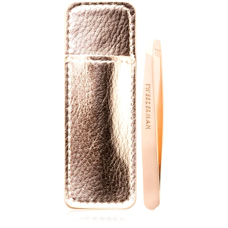 Tweezerman Tweezerman Mini Slant Rose Gold τσιμπίδα με λοξό τέλος μίνι με θήκη ταξιδιού 1 τμχ