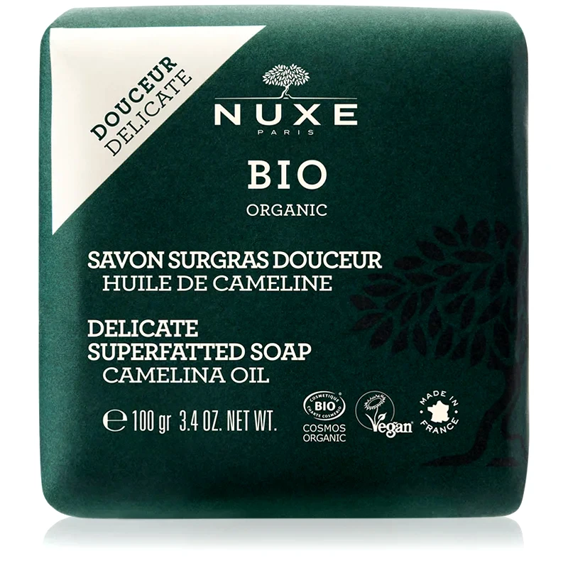 Nuxe Nuxe Bio Organic Delicate Superfatted Soap Camelina Oil έξτρα απαλό θρεπτικό σαπούνι για σώμα και πρόσωπο 100 γρ