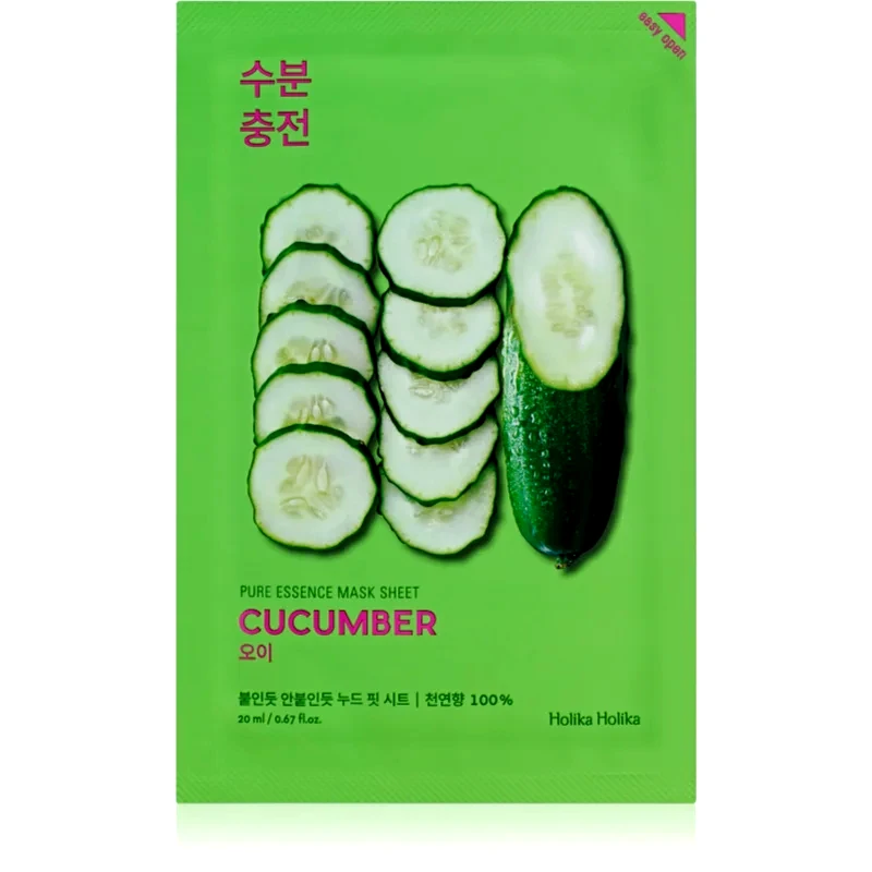 Holika Holika Holika Holika Pure Essence Cucumber φύλλο μάσκας με καταπραϋντική επίδραση για ευαίσθητη επιδερμίδα με τάση για κοκκίνισμα 23 ml