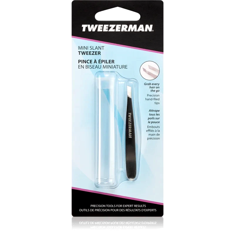 Tweezerman Tweezerman Mini Slant τσιμπίδα με λοξό τέλος μίνι με θήκη ταξιδιού Stainless 1 τμχ
