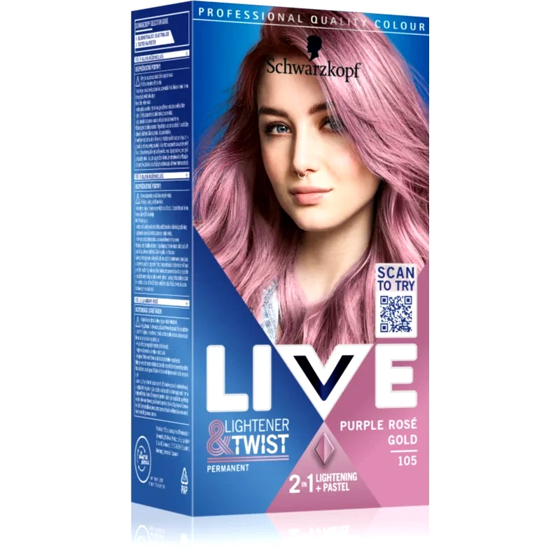 Schwarzkopf Schwarzkopf LIVE Lightener & Twist μόνιμη βαφή μαλλιών για ξάνοιγμα των μαλλιών απόχρωση 105 Purple Rosé Gold 1 τμχ