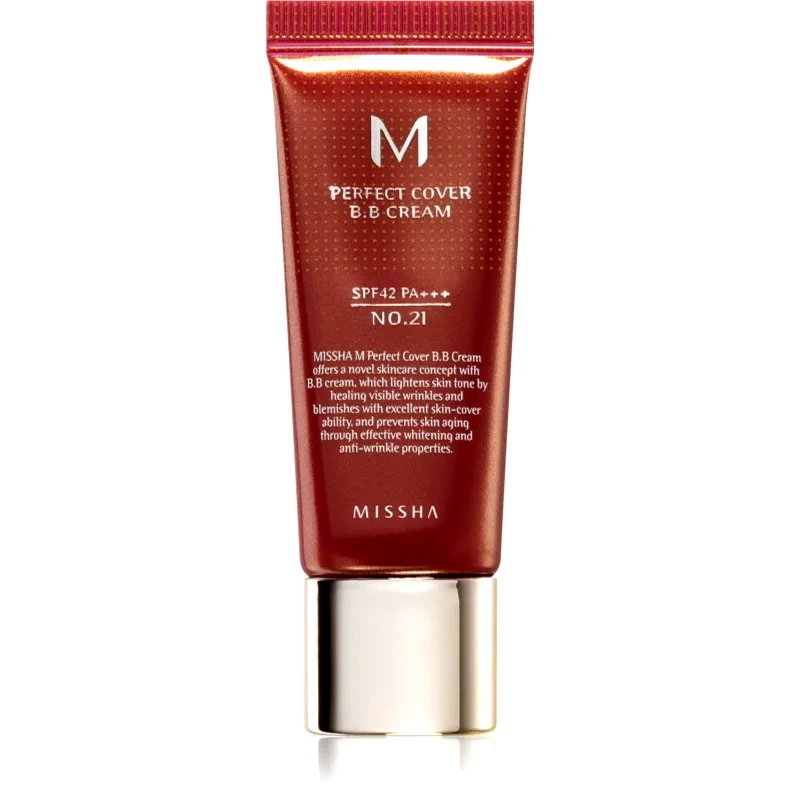 Missha Missha M Perfect Cover ΒΒ κρέμα με πολύ υψηλή προστασία UV μικρή συσκευασία απόχρωση No. 21 Light Beige SPF 42/PA+++ 20 ml