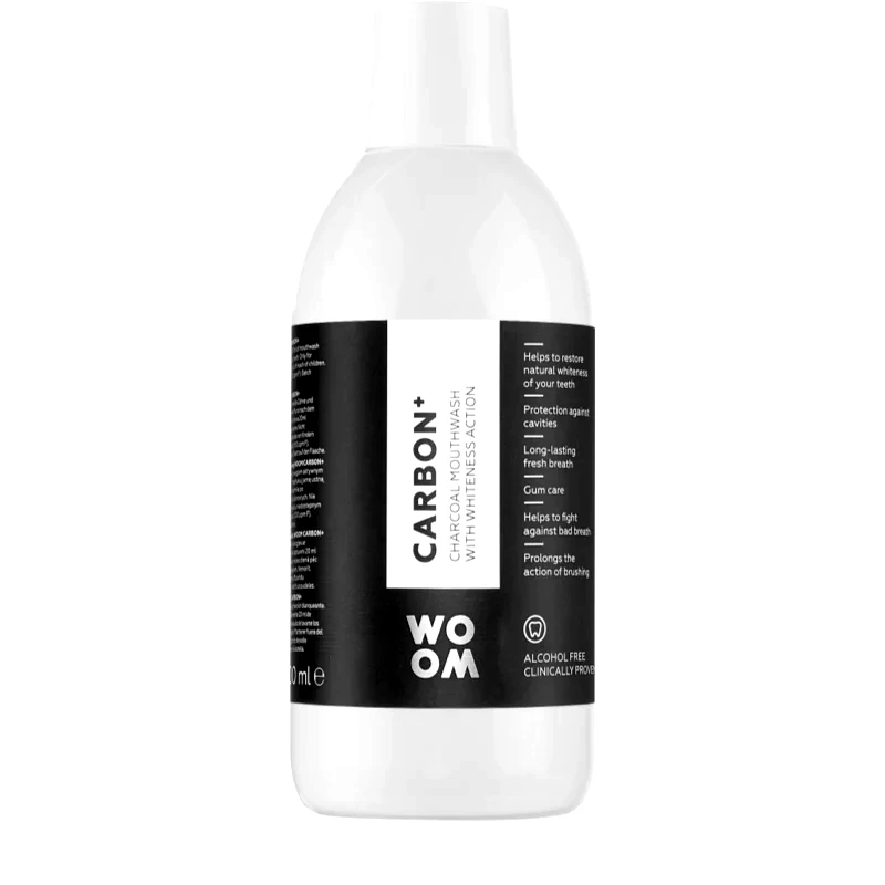 WOOM WOOM Carbon+ Mouthwash λευκαντικό στοματικό διάλυμα με ενεργό άνθρακα 500 ml