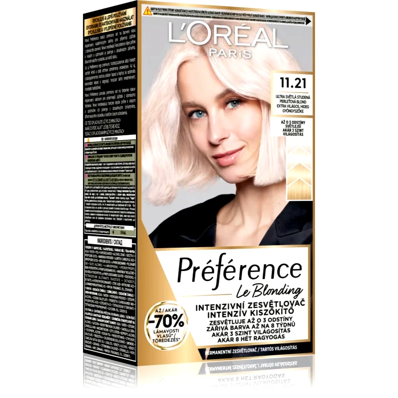 L’Oréal Paris L’Oréal Paris Préférence Le Blonding βαφή μαλλιών για ξάνοιγμα των μαλλιών απόχρωση 11.21 Ultra-Light Cool Pearl Blonde 1 τμχ
