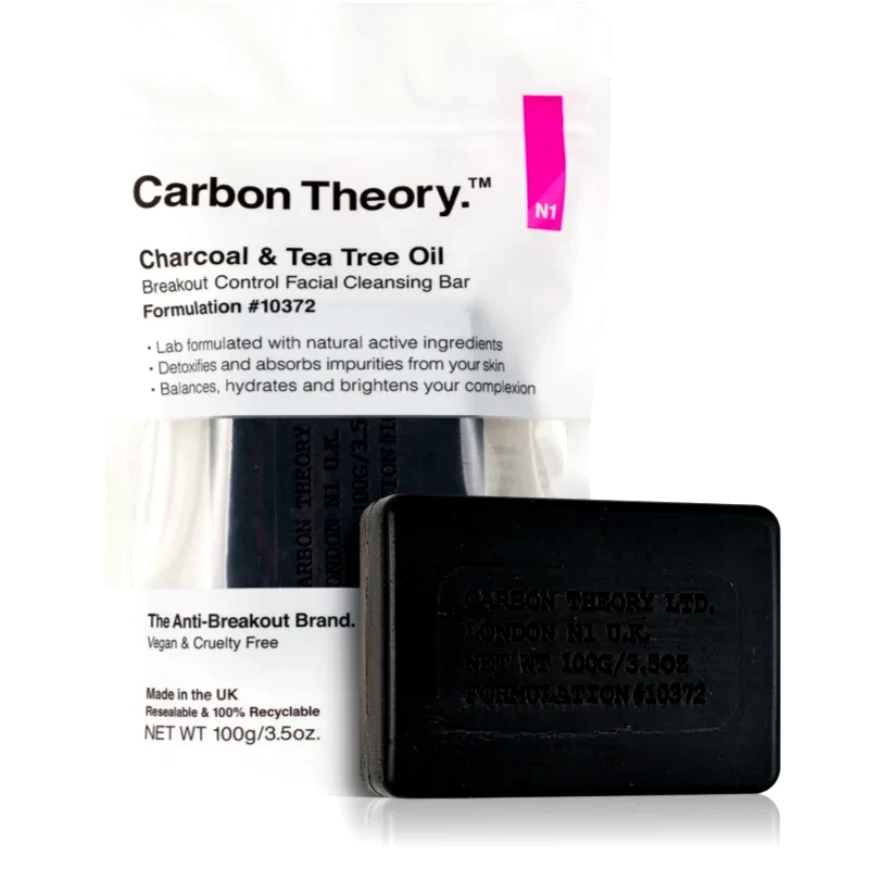 Carbon Theory Carbon Theory Charcoal & Tea Tree Oil καθαριστικό στερεό σαπούνι για να καταπραύνει την επιδερμίδα πρόσωπου 100 γρ